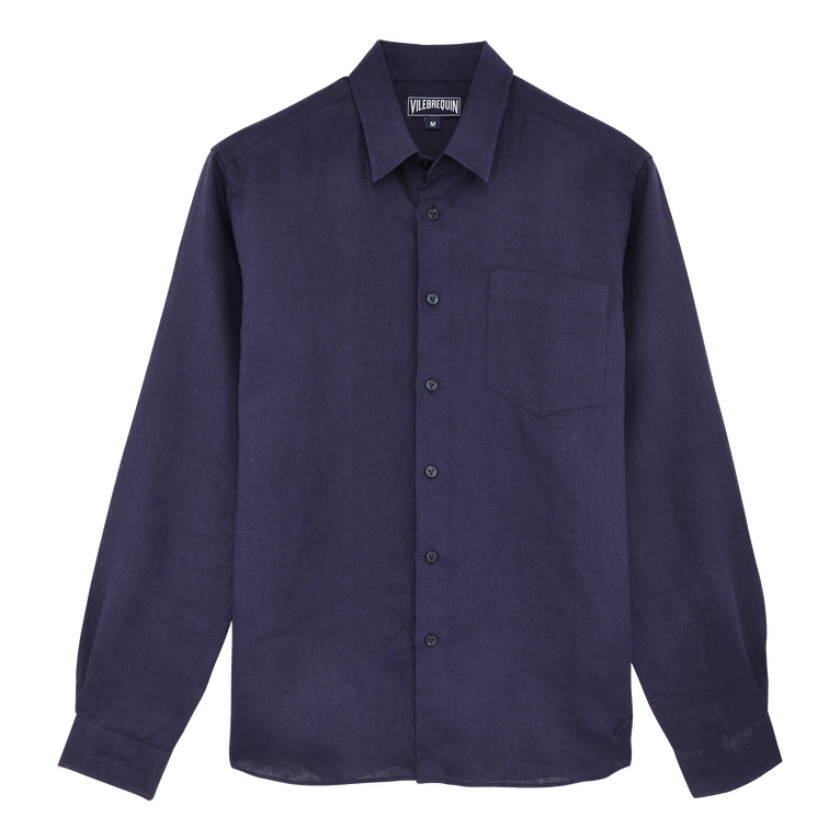 Men Linen Shirt Solid - Caroubis - Blue