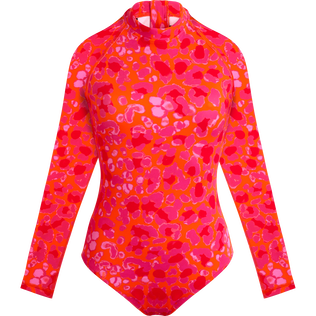 Camiseta de baño de una sola pieza con manga larga para mujer New Leopard Albaricoque vista frontal