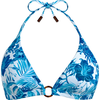 Top de bikini anudado alrededor del cuello con estampado Tahiti Flowers para mujer Blanco vista frontal
