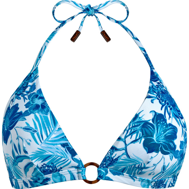 Women Halter Bikini Top Tahiti Flowers - Swimming Trunk - Flechett - White - Size XL - Vilebrequin