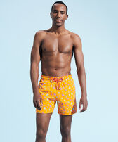 Men Swim Shorts Embroidered Micro Ronde Des Tortues Rainbow - Limited Edition Carrot front worn view