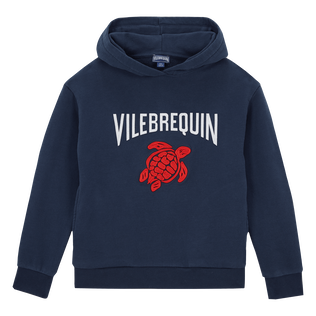 Boys Embroidered Logo Hoodie Sweatshirt Navy front view