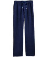 Men Linen Pants Solid Navy front view