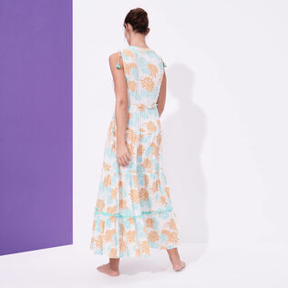 Vestido largo con estampado Iridescent Flowers of Joy para mujer - Vilebrequin x Poupette St Barth Terracotta vista trasera desgastada
