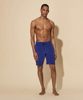 Unisex Terry Bermuda Shorts Solid Ink men front worn view
