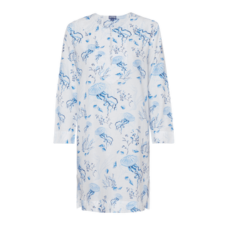 Women Cotton and Silk Kaftan Medusa and Shells White 正面图