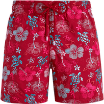 Men Swim Shorts Embroidered Tropical Turtles - Limited Edition Brick 正面图