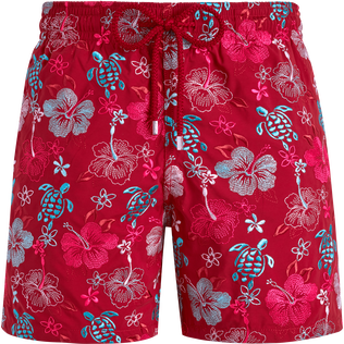 Men Swim Shorts Embroidered Tropical Turtles - Limited Edition Brick 正面图