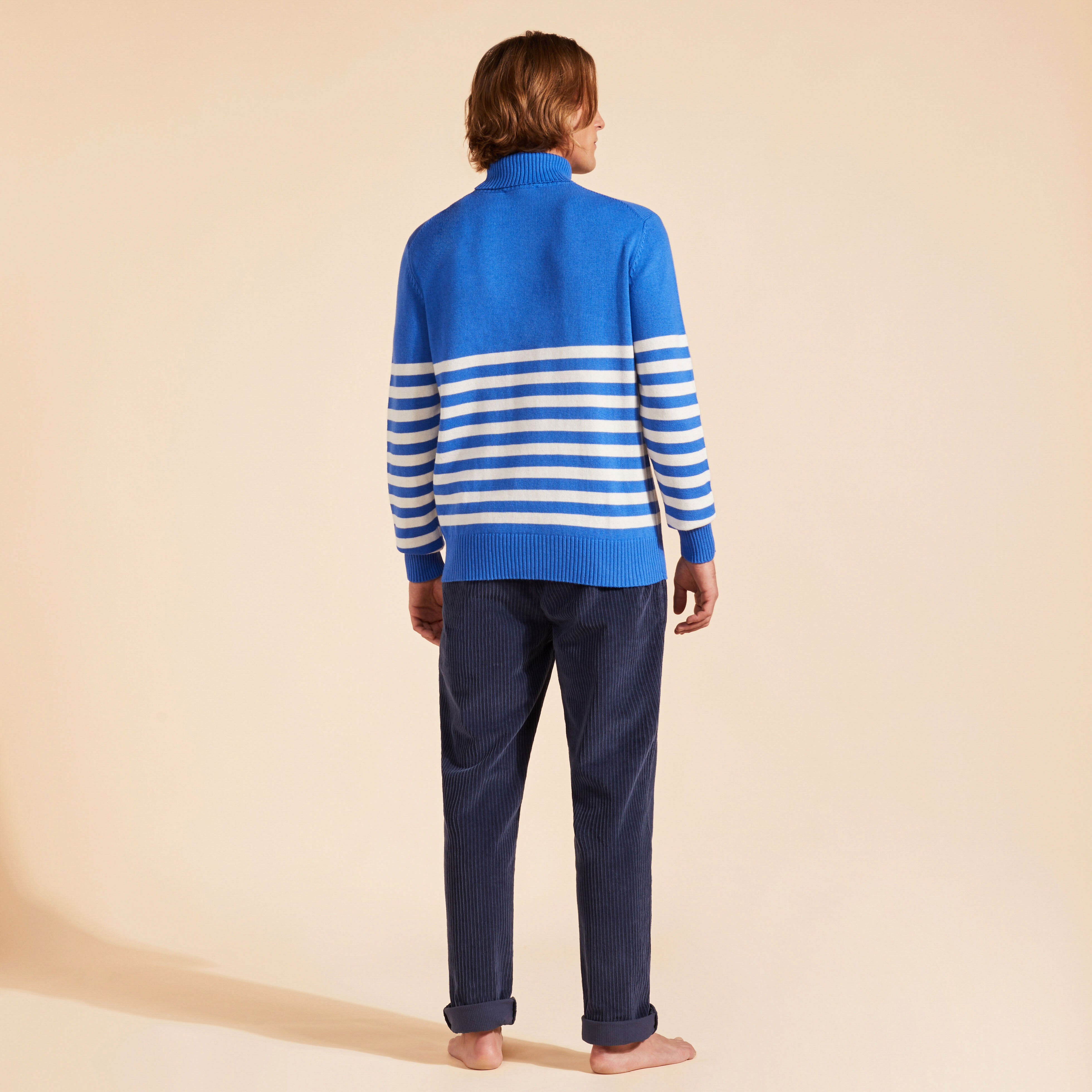 Pull col roule raye en coton et cachemire homme Tortue