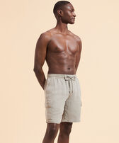 Men Linen Bermuda Shorts Mineral Dye Eucalyptus front worn view