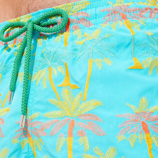 Men Swim Trunks Embroidered 1990 Striped Palms - Limited Edition Lazuli blue details view 1