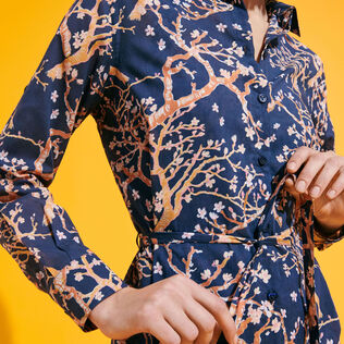 Robe chemise en coton organique femme Sweet Blossom Bleu marine vue de détail 1