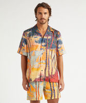 Men Linen Bowling Shirt Voiles de Pin Corn front worn view