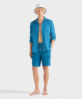 Men Blue Linen Bermuda Short Look  front view