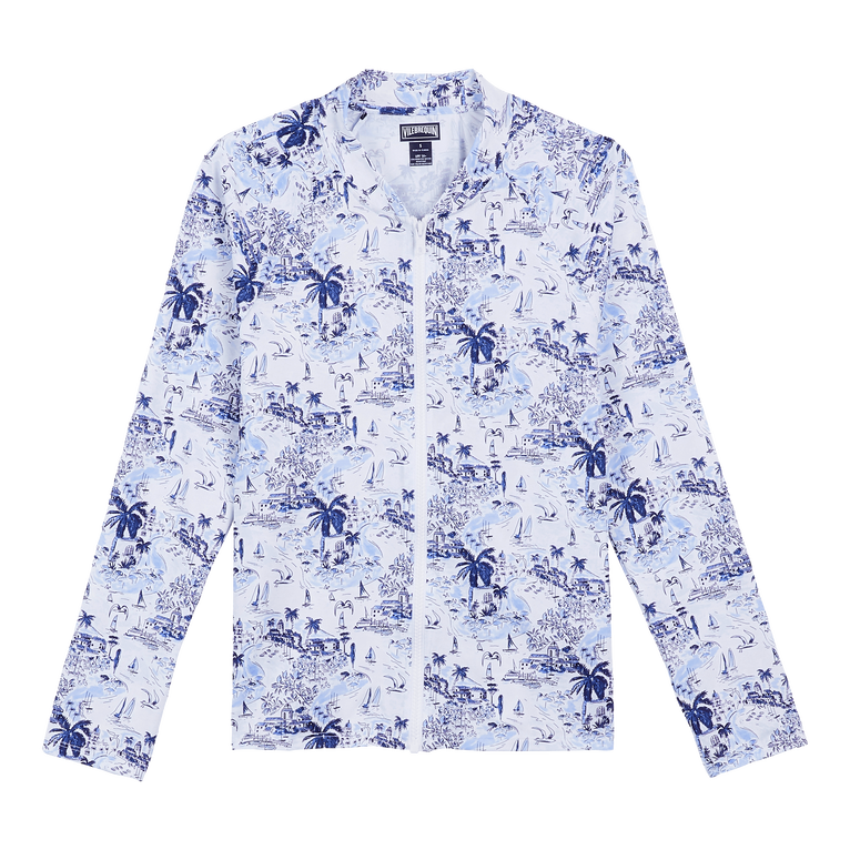 Camiseta De Baño De Manga Larga Con Cremallera Y Estampado Riviera Para Mujer - Camisa Anti Uv - Flynn-z - Azul