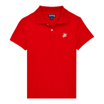 Boys Tencel Polo French History Poppy red front view