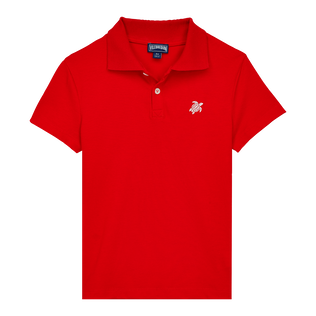 Boys Tencel Polo French History Poppy red front view