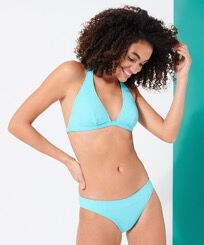 Women Bikini Bottom Midi Brief Plumes Jacquard Lazulii blue front worn view