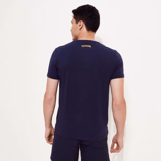 Hombre Autros Bordado - Camiseta de algodón con bordado The Year of the Rabbit para hombre, Azul marino vista trasera desgastada