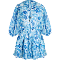 Vestido corto con volantes y estampado Tahiti Flowers para mujer Blanco vista frontal
