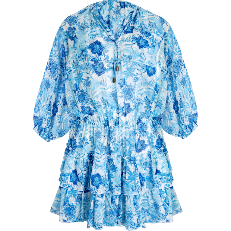 Robe Courte À Volants Femme Tahiti Flowers - Lauriane - Blanc