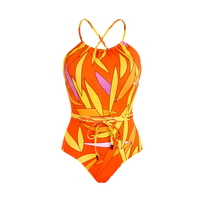 Bañador de una sola pieza con estampado Madrague y espalda descubierta para mujer Albaricoque vista frontal
