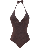 Bañador de una sola pieza anudado alrededor del cuello con estampado Changeant Shiny para mujer Burgundy vista frontal