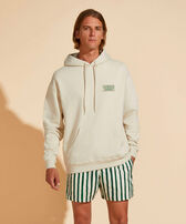Men Cotton Hoodie Sweatshirt Solid - Vilebrequin x Highsnobiety Tofu front worn view