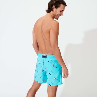 Men Swim Trunks Embroidered 2009 Les Requins - Limited Edition Lazuli blue back worn view