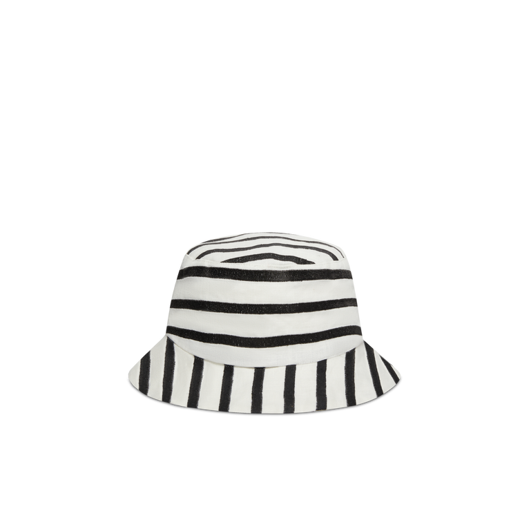 Unisex Linen Bucket Hat Rayures - Boheme - White
