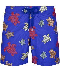 Men Swim Shorts Embroidered Ronde Des Tortues - Limited Edition Purple blue front view