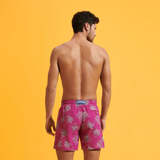 Men Swim Trunks Embroidered VBQ Turtles - Limited Edition Crimson purple back worn view