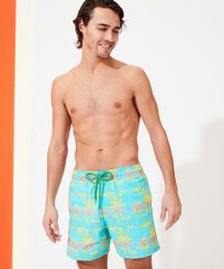 Costume da bagno uomo ricamato 1990 Striped Palms - Edizione limitata Lazulii blue vista frontale indossata