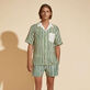 Camicia bowling uomo in lino HS Stripes - Vilebrequin x Highsnobiety Garden vista frontale indossata