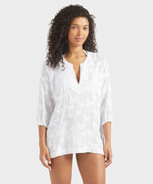 Camicia donna in viscosa Disco Butterflies Bianco vista frontale indossata