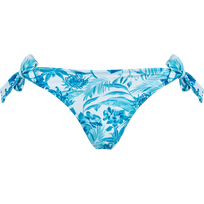 Women Side Tie Bikini Bottom Tahiti Flowers White front view