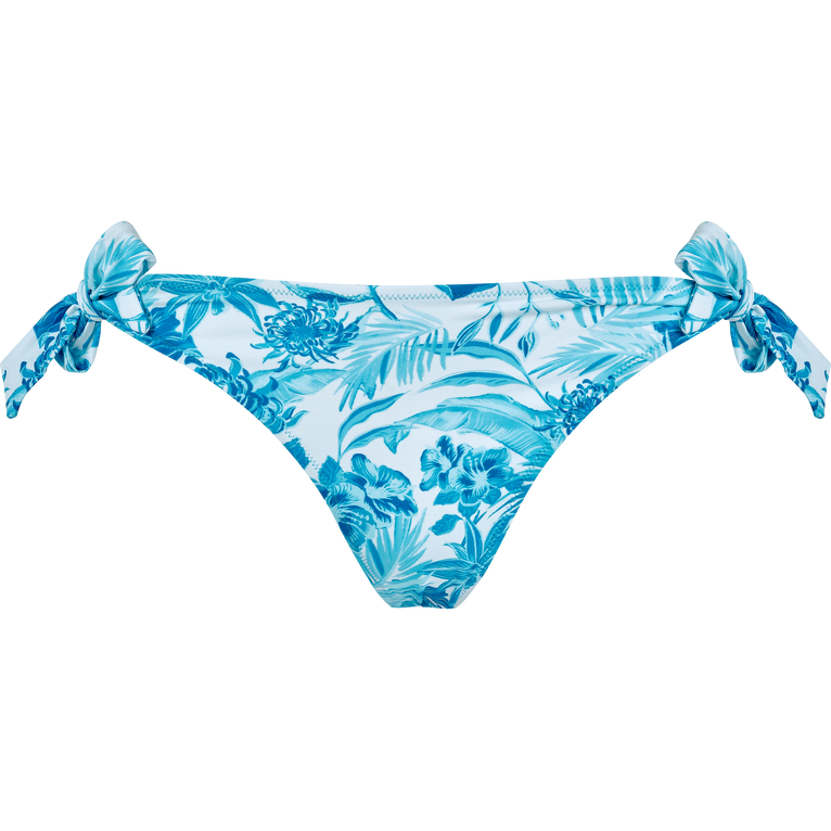 Women Side Tie Bikini Bottom Tahiti Flowers - Swimming Trunk - Flamme - White - Size L - Vilebrequin