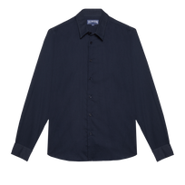 Camisa ligera unisex en gasa de algodón de color liso Azul marino vista frontal