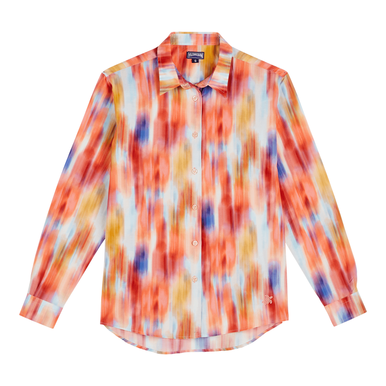 Women Cotton And Silk Shirt Ikat Flowers - Fondoir - Multi