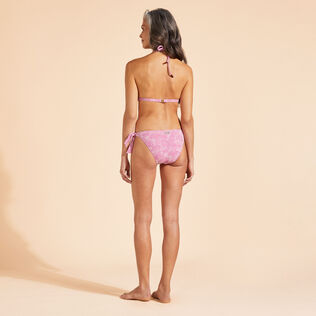 Braguita de bikini con tiras de atado lateral y estampado floral de jacquard para mujer Marshmallow vista trasera desgastada
