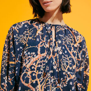 Robe courte à volants en coton femme Sweet Blossom Bleu marine vue de détail 1