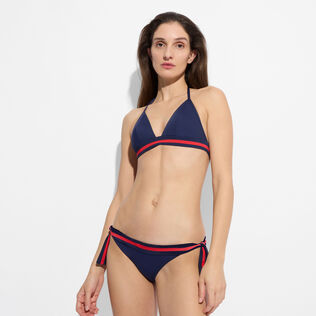 Solid Bikinihose zum seitlichen Binden für Damen – Vilebrequin x Ines de la Fressange Marineblau Details Ansicht 1