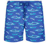 Men Embroidered Swim Trunks Requins 3D - Limited Edition Purple blue front view