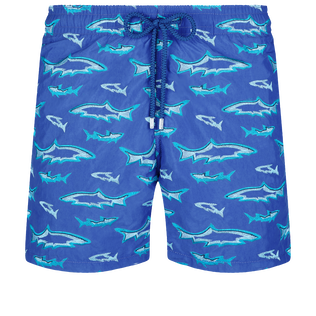 Men Embroidered Swim Trunks Requins 3D - Limited Edition Purple blue front view