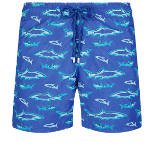 Men Embroidered Embroidered - Men Embroidered Swim Shorts Requins 3D - Limited Edition, Purple blue front view