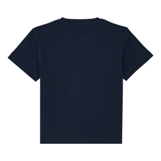 Camiseta de algodón orgánico con tortuga bordada para niño Azul marino vista trasera