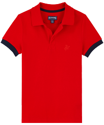 Polo bambino in piquet di cotone tinta unita Papavero vista frontale