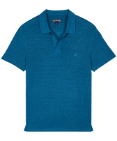 Polo en punto de lino de color liso para hombre Calanque vista frontal