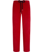 Men Velvet Elastic Waist Pants Red front view