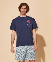 Men Organic Cotton T-shirt Cocorico ! Navy front worn view